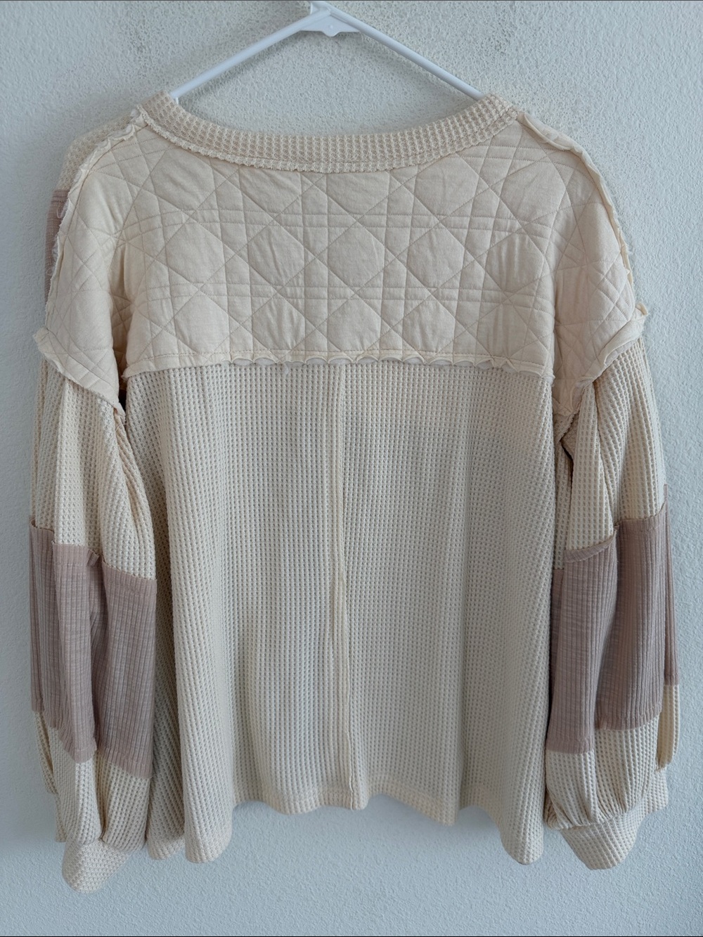POL Quilted Waffle Knit Lagenlook Boho Henley Long Sleeve - Picture 5 of 6